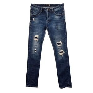 Philipp Plein Distressed Jeans Mens 32×29 Blue Slim Fit Italian  Denim Skull